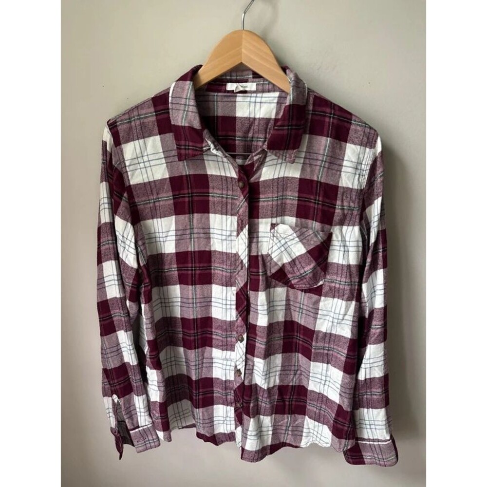Maurices Burgundy Plaid Button Up Flannel Shirt Large